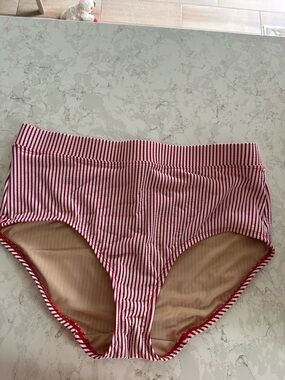 NWT Cacique by Lane Bryant Red and White Striped High Waist Bikini Bottoms